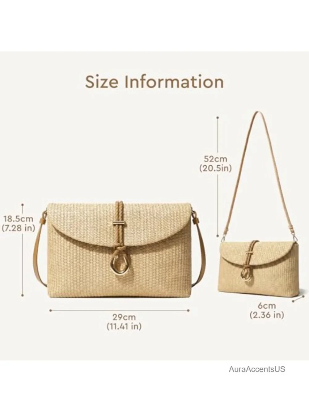 Woven Straw Clutch Bag, Raffia Crossbody Handbag with Detachable Strap, Boho
